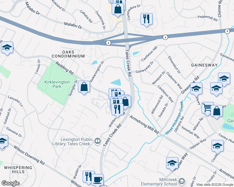 map of restaurants, bars, coffee shops, grocery stores, and more near 427 Redding Road in Lexington