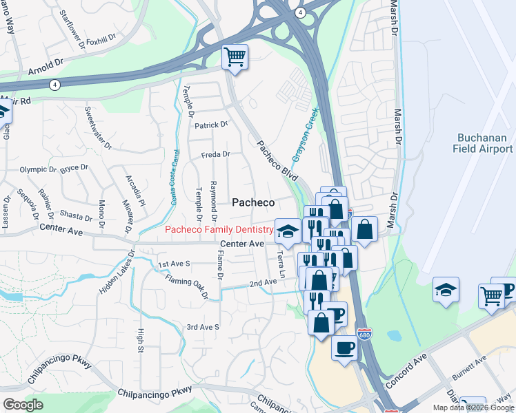 map of restaurants, bars, coffee shops, grocery stores, and more near 333 Pantano Circle in Pacheco
