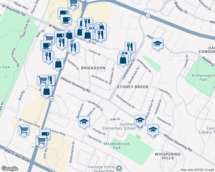 map of restaurants, bars, coffee shops, grocery stores, and more near 218 Loch Lomond Drive in Lexington