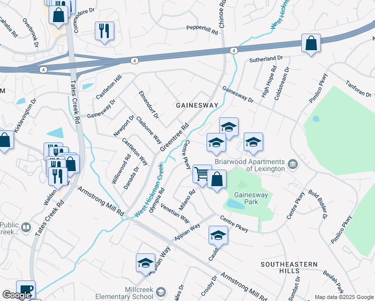 map of restaurants, bars, coffee shops, grocery stores, and more near 1123 Centre Parkway in Lexington