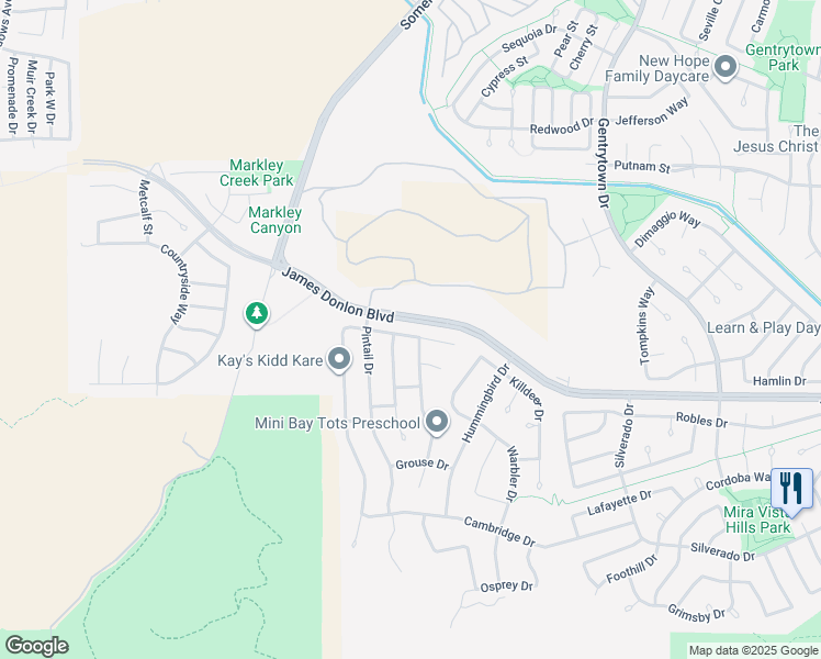 map of restaurants, bars, coffee shops, grocery stores, and more near 3533 Waxwing Way in Antioch