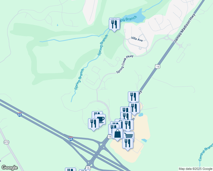 map of restaurants, bars, coffee shops, grocery stores, and more near 41 Pine Needle Way in Gordonsville