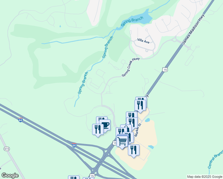map of restaurants, bars, coffee shops, grocery stores, and more near 41 Pine Needle Way in Gordonsville