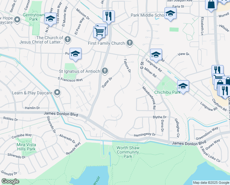 map of restaurants, bars, coffee shops, grocery stores, and more near 3352 Fontana Place in Antioch