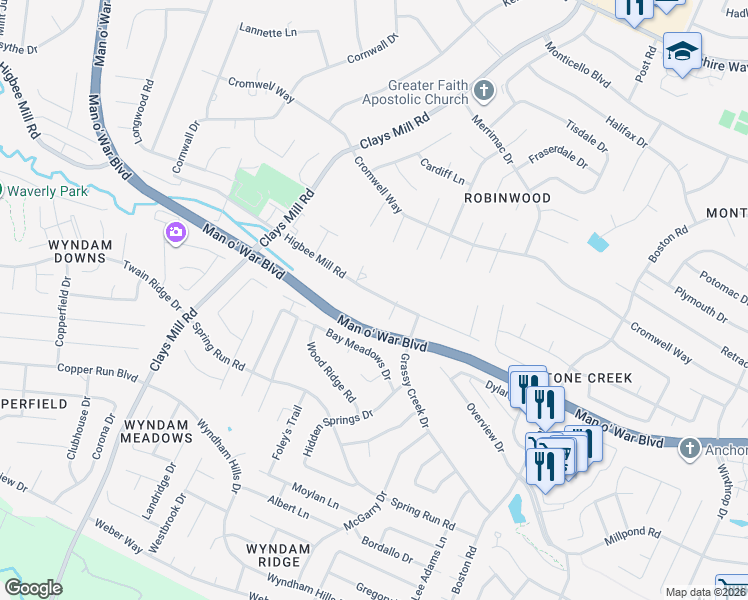 map of restaurants, bars, coffee shops, grocery stores, and more near 1155 Higbee Mill Road in Lexington