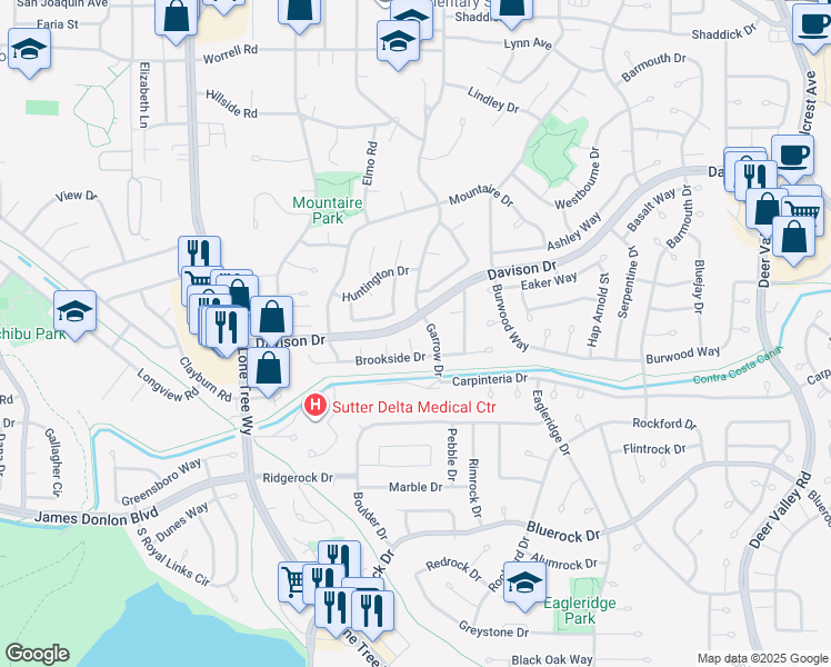map of restaurants, bars, coffee shops, grocery stores, and more near 317 Calvert Court in Antioch