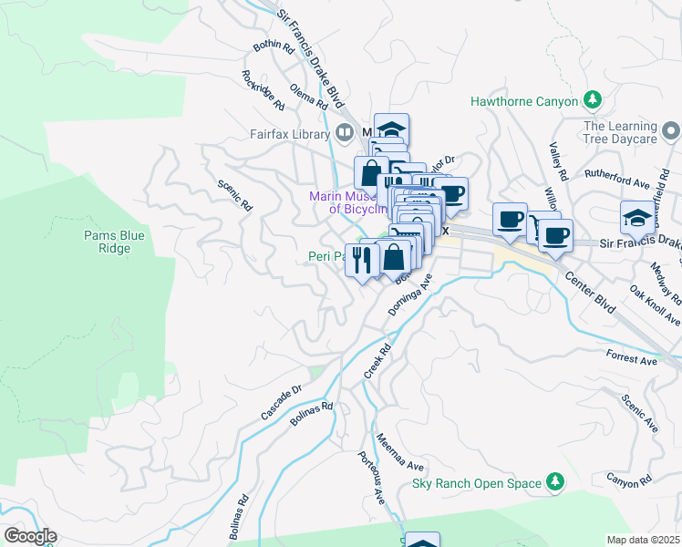 map of restaurants, bars, coffee shops, grocery stores, and more near 46 Wreden Avenue in Fairfax