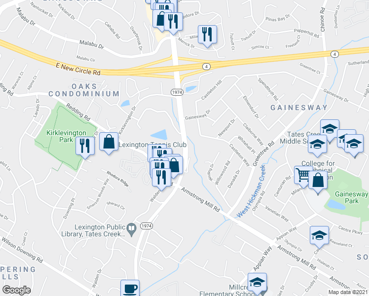 map of restaurants, bars, coffee shops, grocery stores, and more near 3508 Tates Creek Road in Lexington
