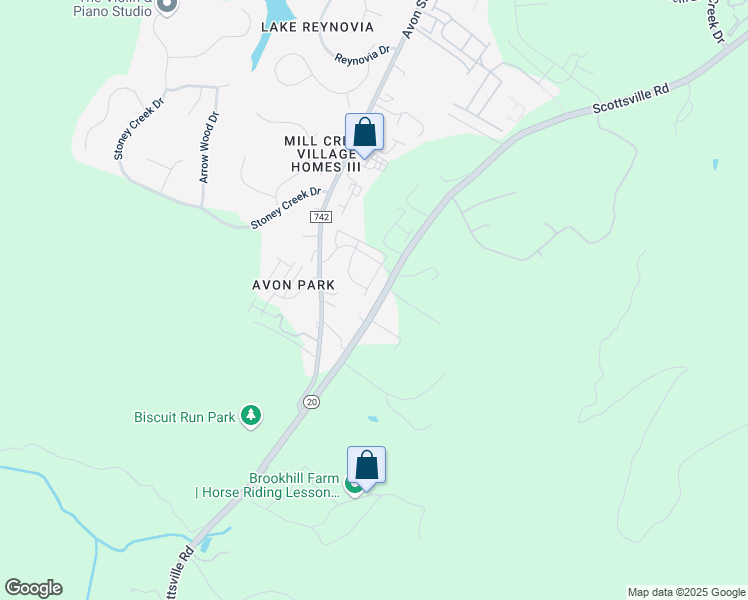 map of restaurants, bars, coffee shops, grocery stores, and more near Berwyn Lane in Albemarle County