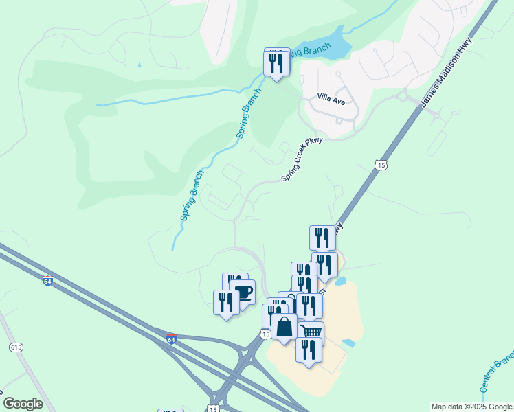 map of restaurants, bars, coffee shops, grocery stores, and more near 35 Pine Needle Way in Gordonsville