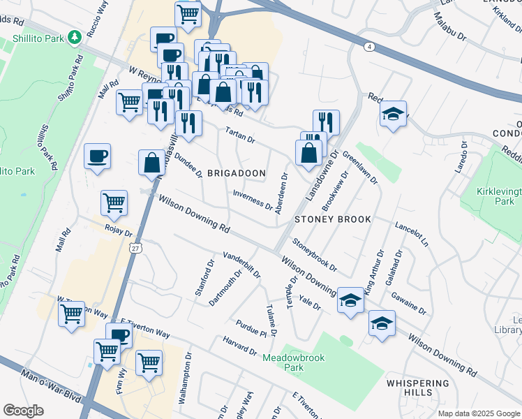 map of restaurants, bars, coffee shops, grocery stores, and more near 217 Inverness Drive in Lexington