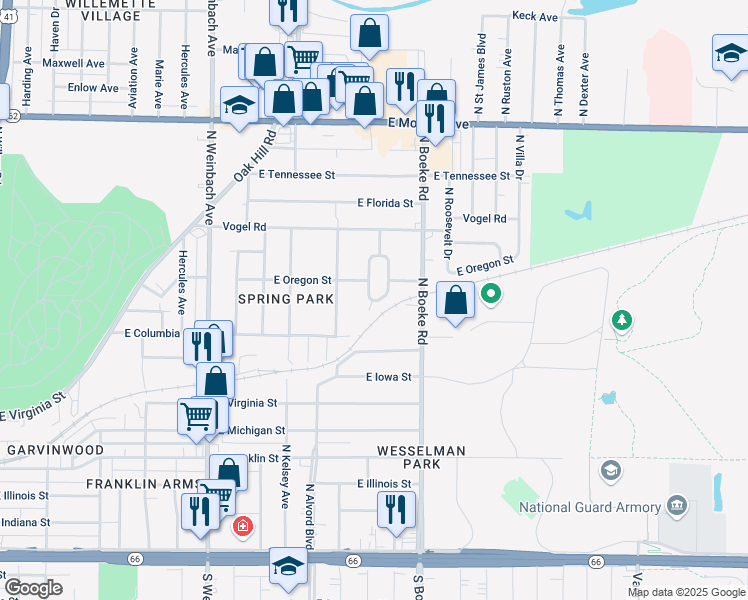 map of restaurants, bars, coffee shops, grocery stores, and more near 920 Fairlawn Circle in Evansville