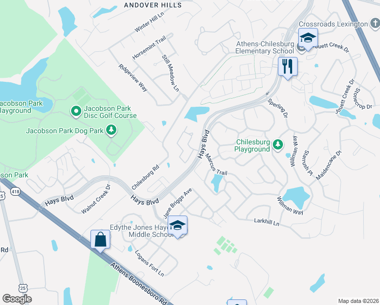 map of restaurants, bars, coffee shops, grocery stores, and more near 467 Hays Boulevard in Lexington
