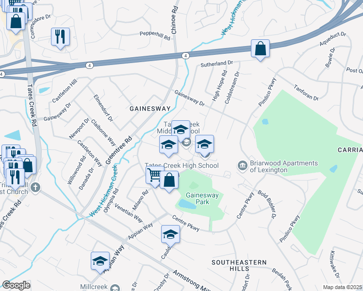 map of restaurants, bars, coffee shops, grocery stores, and more near 1105 Centre Parkway in Lexington