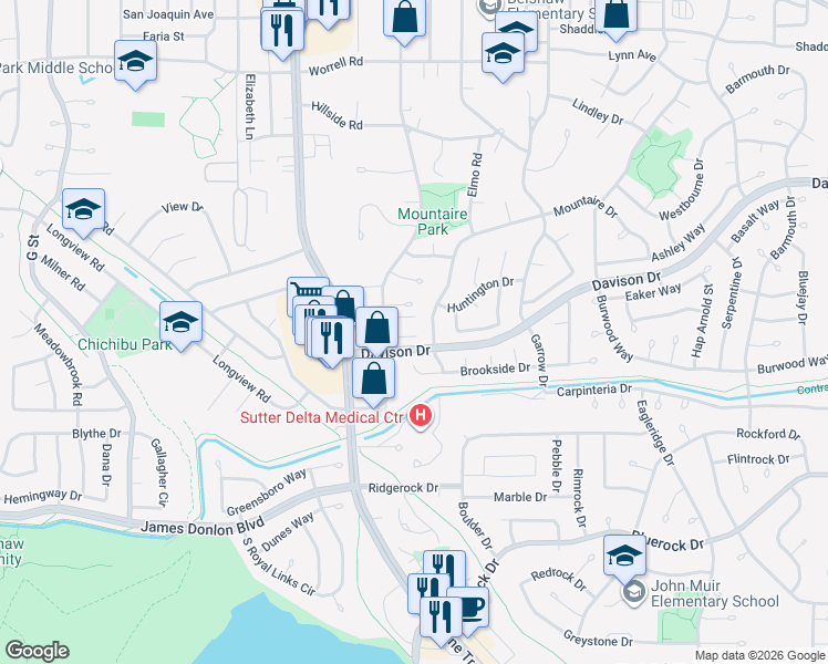 map of restaurants, bars, coffee shops, grocery stores, and more near 141 Rainier Lane in Antioch