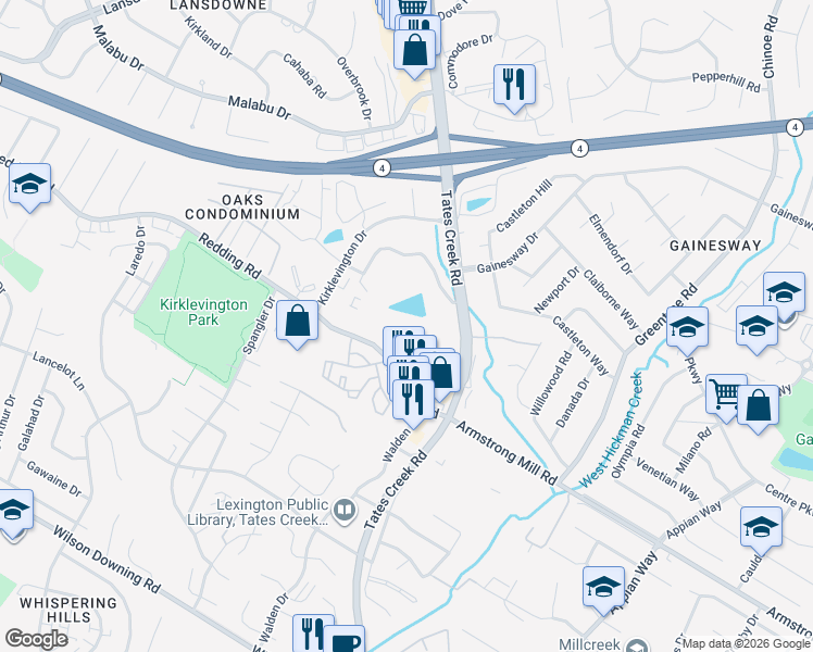 map of restaurants, bars, coffee shops, grocery stores, and more near 421 Redding Road in Lexington