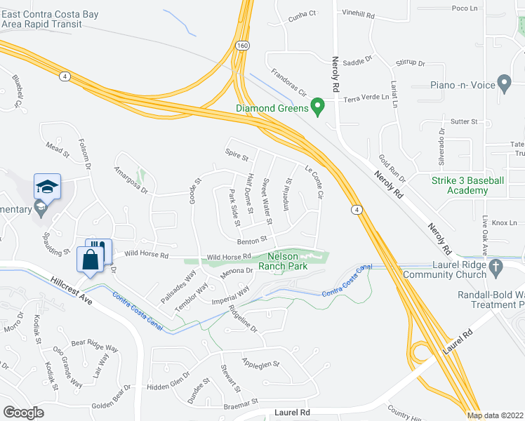 map of restaurants, bars, coffee shops, grocery stores, and more near 4540 Sweet Water Street in Antioch