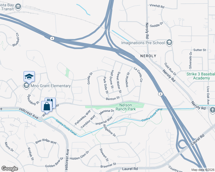 map of restaurants, bars, coffee shops, grocery stores, and more near 4539 Park Side Street in Antioch