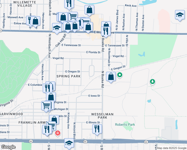 map of restaurants, bars, coffee shops, grocery stores, and more near 920 Fairlawn Circle in Evansville
