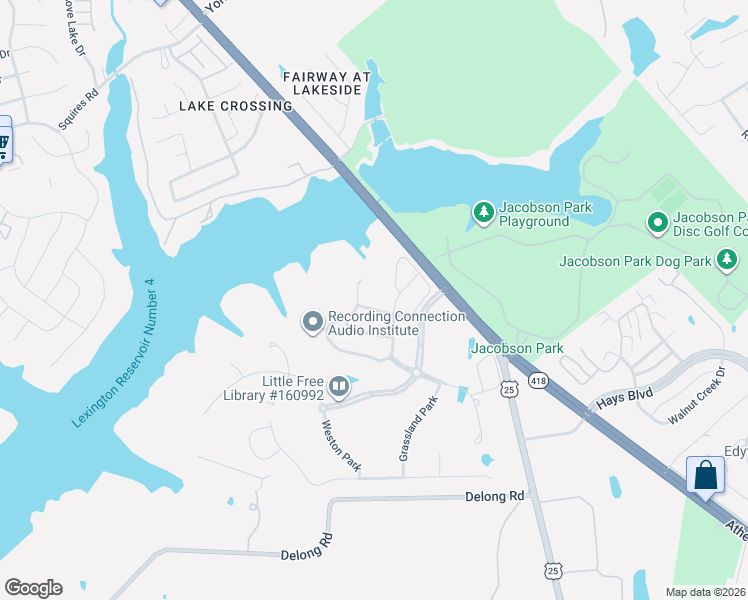 map of restaurants, bars, coffee shops, grocery stores, and more near 3869 Ormesby Pl in Lexington