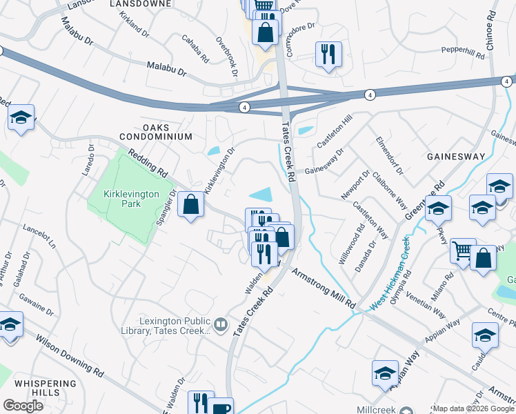 map of restaurants, bars, coffee shops, grocery stores, and more near 421 Redding Road in Lexington