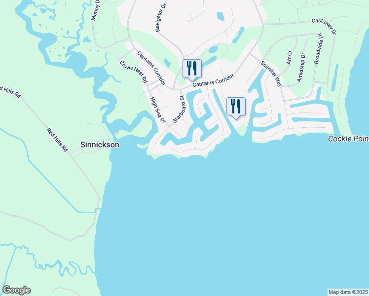 map of restaurants, bars, coffee shops, grocery stores, and more near 3462 Blackbeard Road in Greenbackville