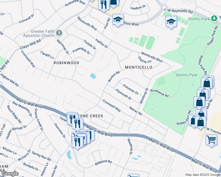 map of restaurants, bars, coffee shops, grocery stores, and more near 490 Plymouth Drive in Lexington