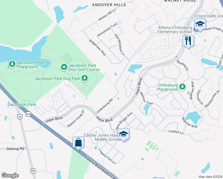 map of restaurants, bars, coffee shops, grocery stores, and more near 400 Chilesburg Road in Lexington