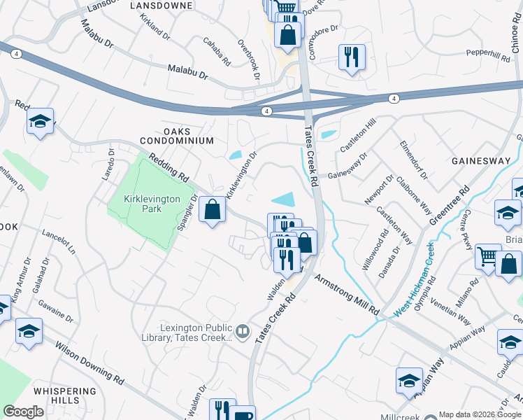 map of restaurants, bars, coffee shops, grocery stores, and more near 3543 Tates Creek Road in Lexington