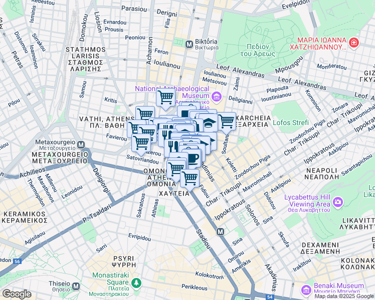 map of restaurants, bars, coffee shops, grocery stores, and more near 14 Chalkokondili in Athens