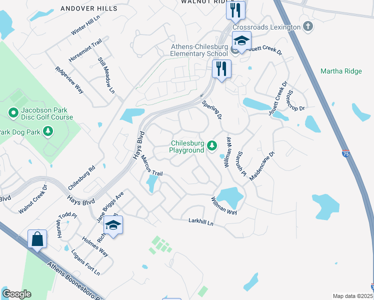 map of restaurants, bars, coffee shops, grocery stores, and more near 637 Vonbryan Trace in Lexington