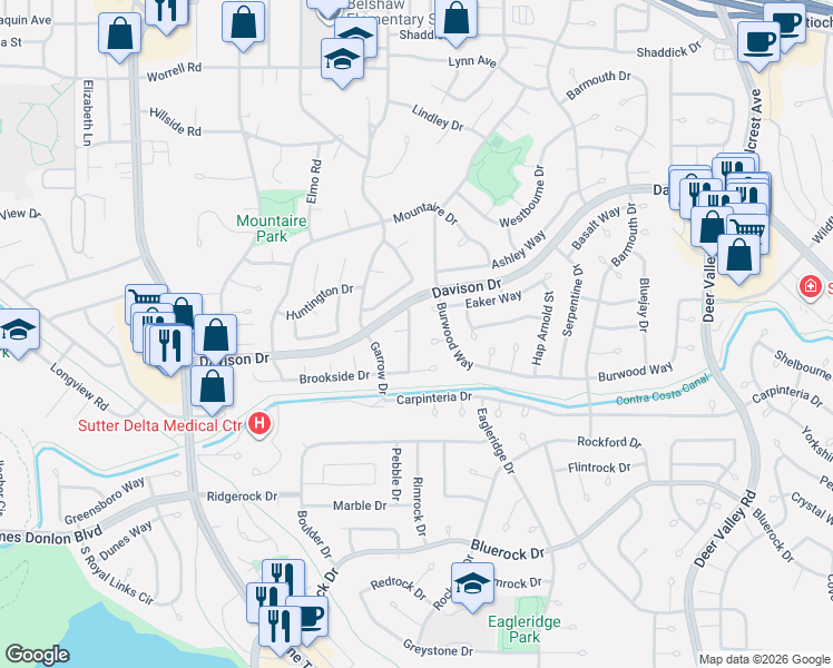 map of restaurants, bars, coffee shops, grocery stores, and more near 3717 Heritage Dr in Antioch