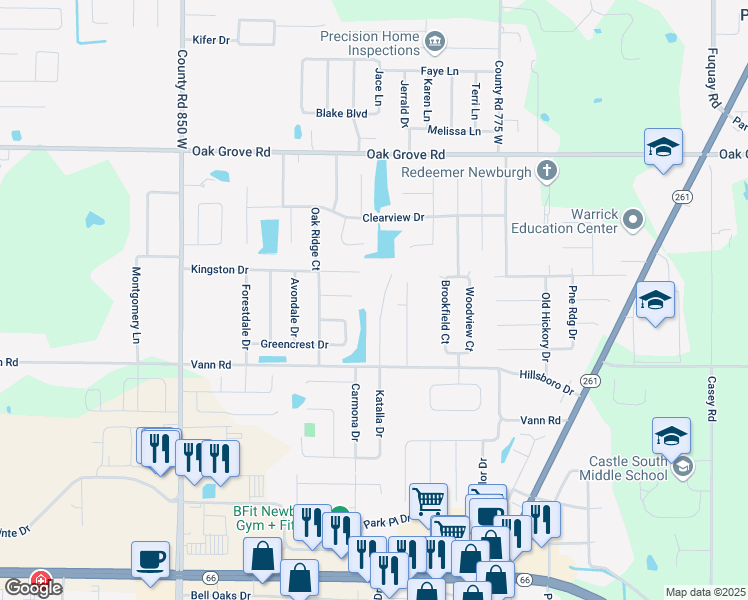 map of restaurants, bars, coffee shops, grocery stores, and more near 3300 Eastbrooke Court in Newburgh