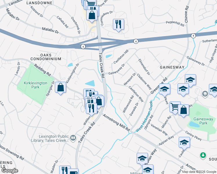 map of restaurants, bars, coffee shops, grocery stores, and more near 3508 Tates Creek Road in Lexington