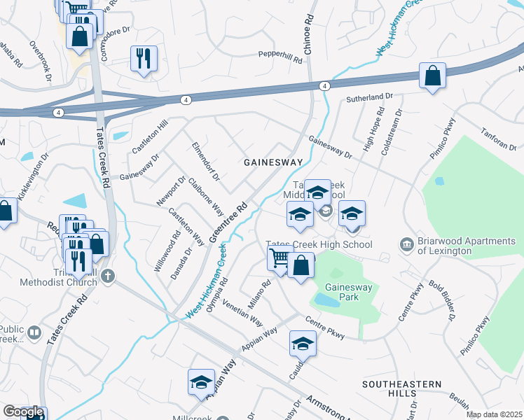 map of restaurants, bars, coffee shops, grocery stores, and more near 1113 Centre Parkway in Lexington