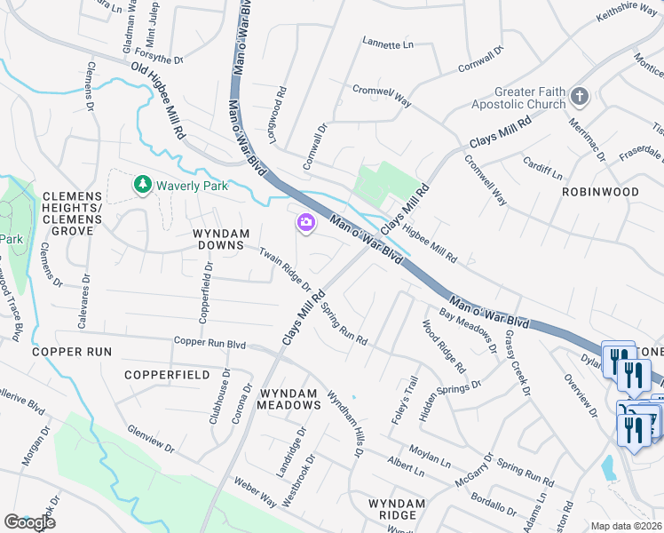 map of restaurants, bars, coffee shops, grocery stores, and more near 3716 Dunswood Place in Lexington