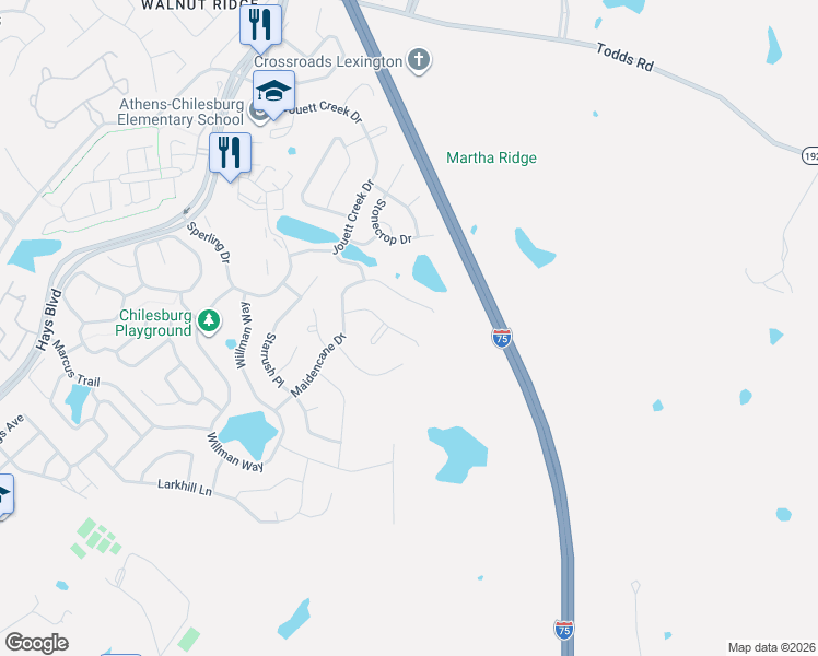 map of restaurants, bars, coffee shops, grocery stores, and more near 4653 Marlberry Place in Lexington
