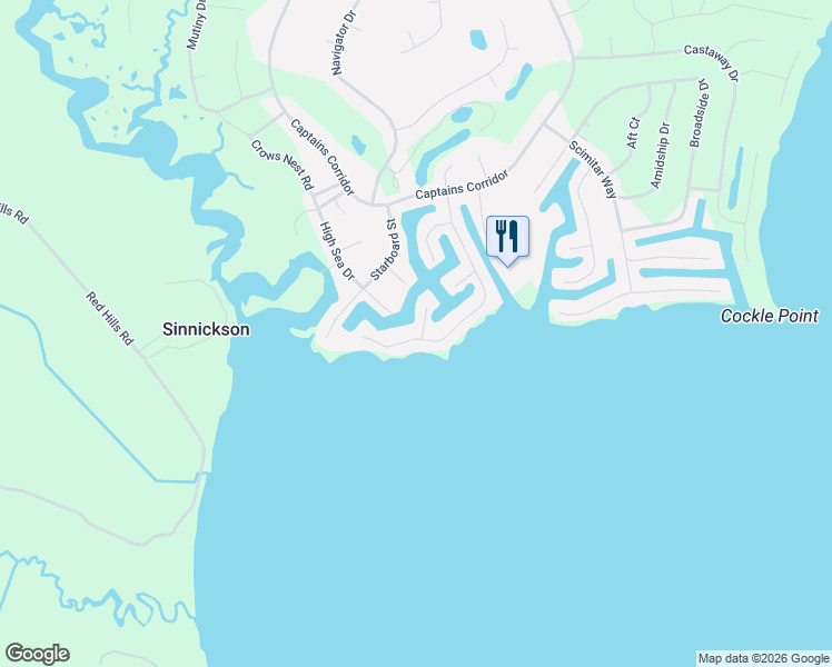 map of restaurants, bars, coffee shops, grocery stores, and more near 3374 Anchor Court in Greenbackville