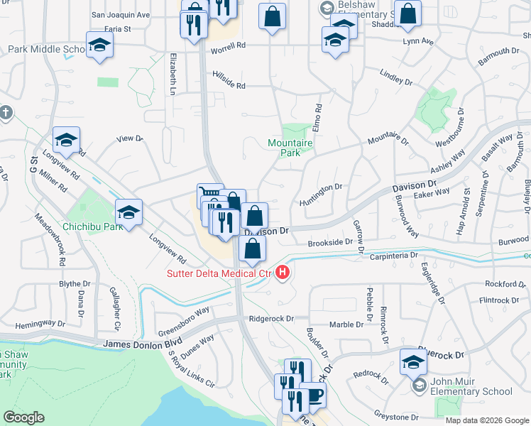map of restaurants, bars, coffee shops, grocery stores, and more near 46 El Capitan Lane in Antioch
