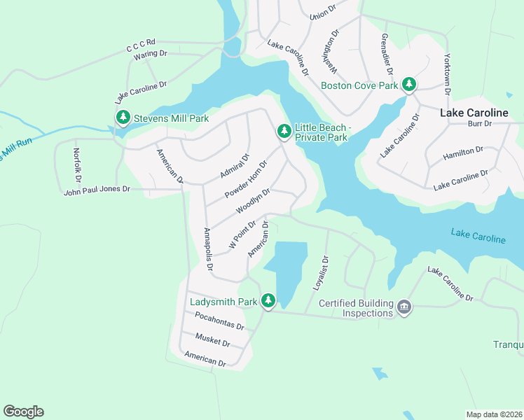 map of restaurants, bars, coffee shops, grocery stores, and more near 608 West Point Drive in Ruther Glen