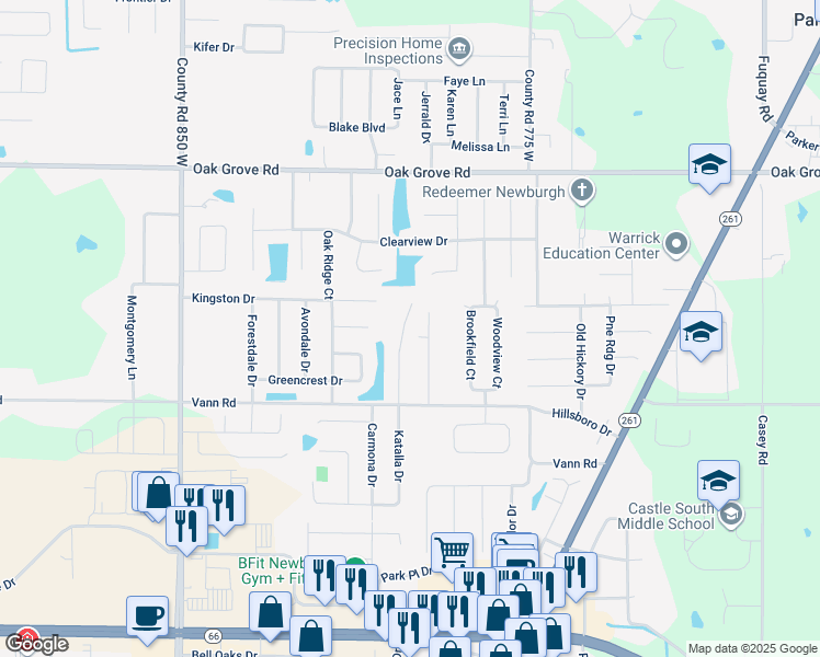 map of restaurants, bars, coffee shops, grocery stores, and more near 3300 Eastbrooke Court in Newburgh