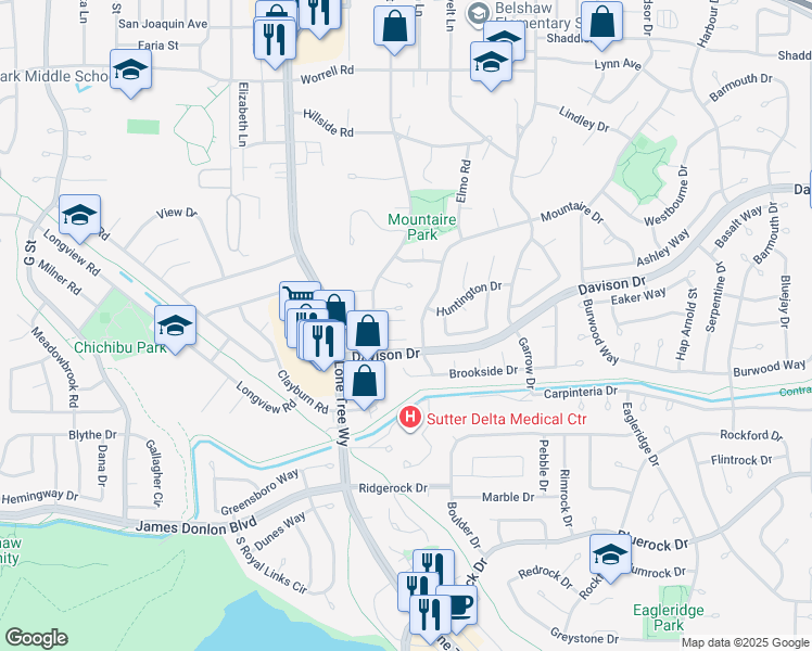 map of restaurants, bars, coffee shops, grocery stores, and more near 144 El Capitan Lane in Antioch