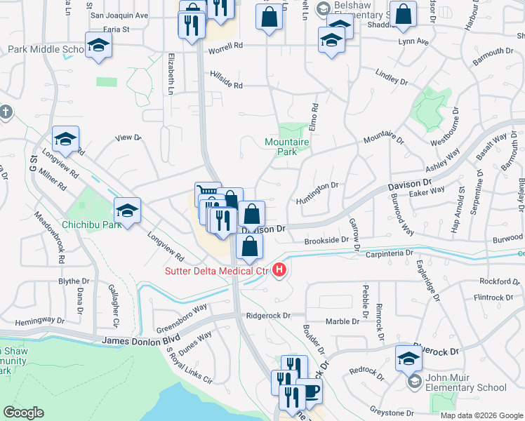 map of restaurants, bars, coffee shops, grocery stores, and more near 46 El Capitan Lane in Antioch
