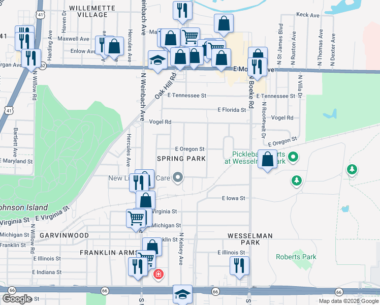 map of restaurants, bars, coffee shops, grocery stores, and more near 921 North Kelsey Avenue in Evansville
