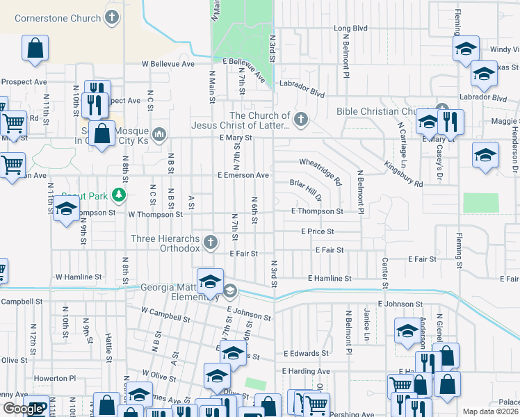 map of restaurants, bars, coffee shops, grocery stores, and more near 303-399 East Thompson Street in Garden City