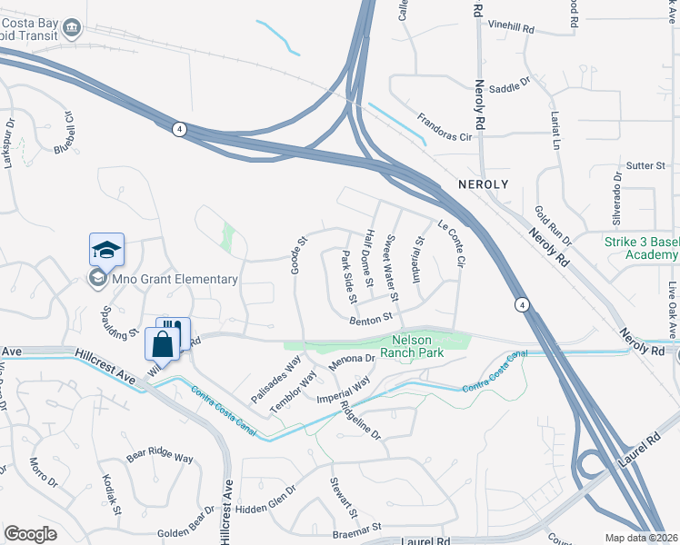 map of restaurants, bars, coffee shops, grocery stores, and more near 4536 Benton Street in Antioch