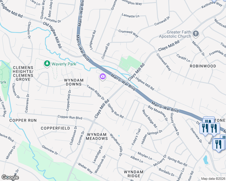 map of restaurants, bars, coffee shops, grocery stores, and more near 3716 Dunswood Place in Lexington