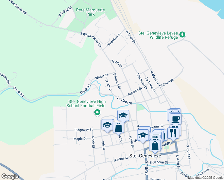 map of restaurants, bars, coffee shops, grocery stores, and more near 778 North 6th Street in Ste. Genevieve