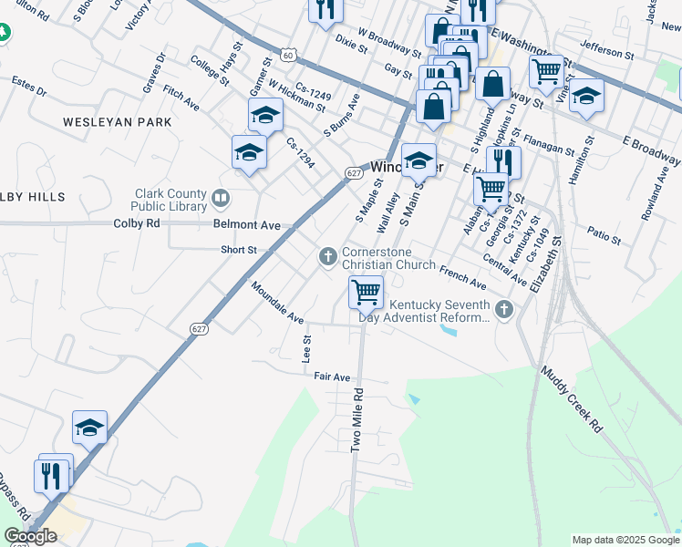 map of restaurants, bars, coffee shops, grocery stores, and more near 38 Belmont Avenue in Winchester