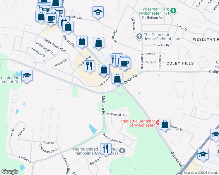map of restaurants, bars, coffee shops, grocery stores, and more near 1025 Colby Road in Winchester